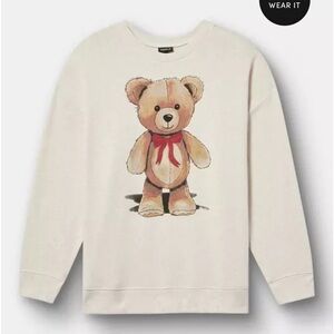 Torrid Cream Soft Cozy Holiday Teddy Bear Crewneck Sweater Sweatshirt